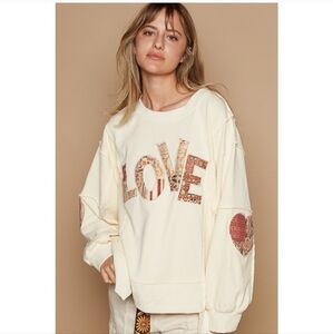 POL Cream 'LOVE' Patchwork Sweatshirt